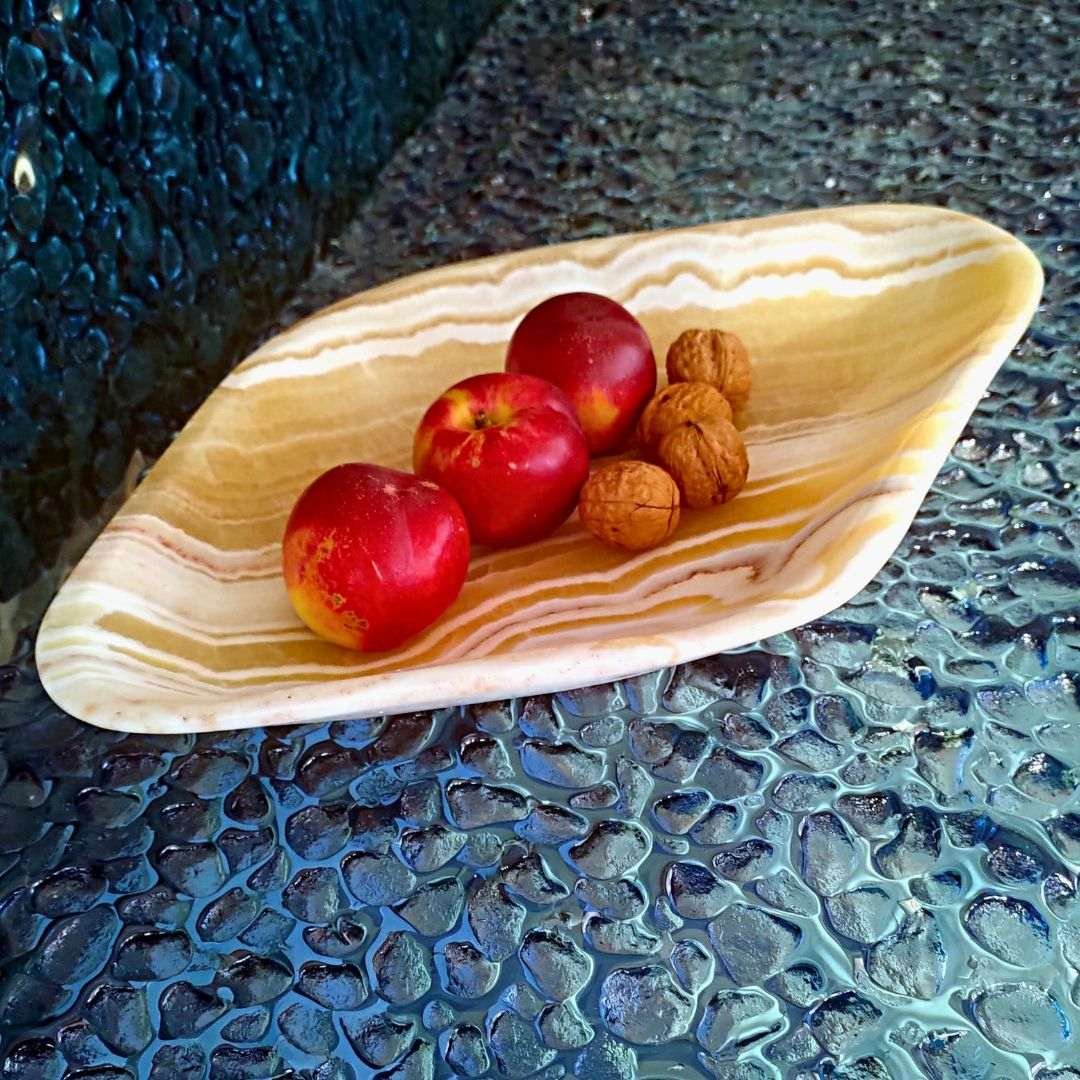 Centro de mesa decorativo grande en ónix naranja, pieza única y artesanal para interior moderno