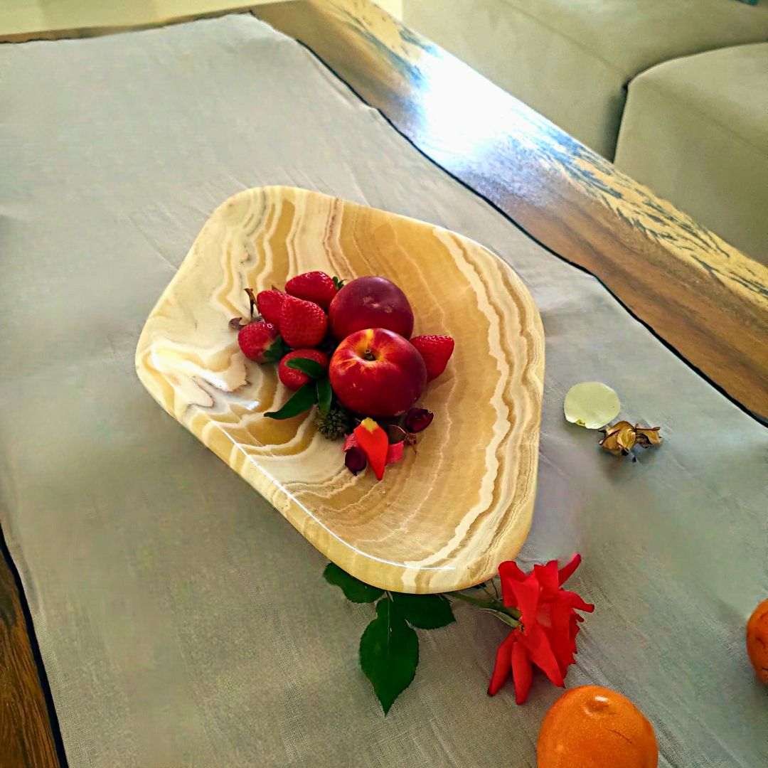 Bol decorativo grande en piedra ónix, perfecto como centro de mesa para comedor o sala