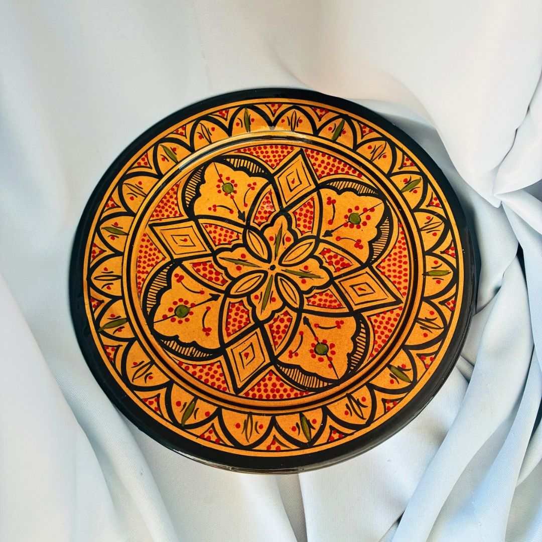 Handmade Moroccan Ceramic Decorative Plate Wall Decor in vibrant orange and red tones