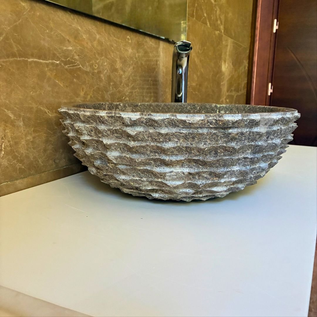 Lavabo de mármol marrón artesanal para mueble de tocador