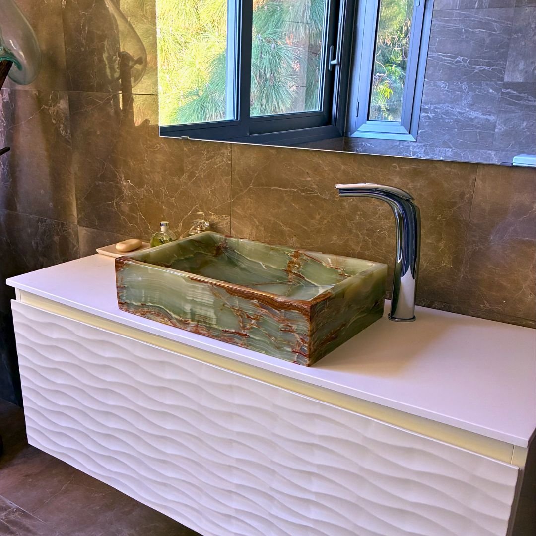 Green Onyx Rectangular Vanity Sink large size for stylish bathroom cabinets
