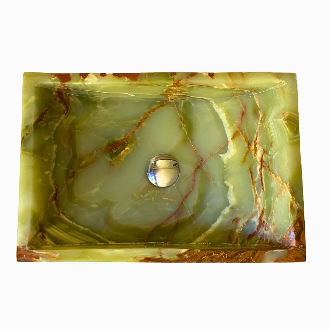 Natural stone washbasin rectangular green onyx for modern vanity units