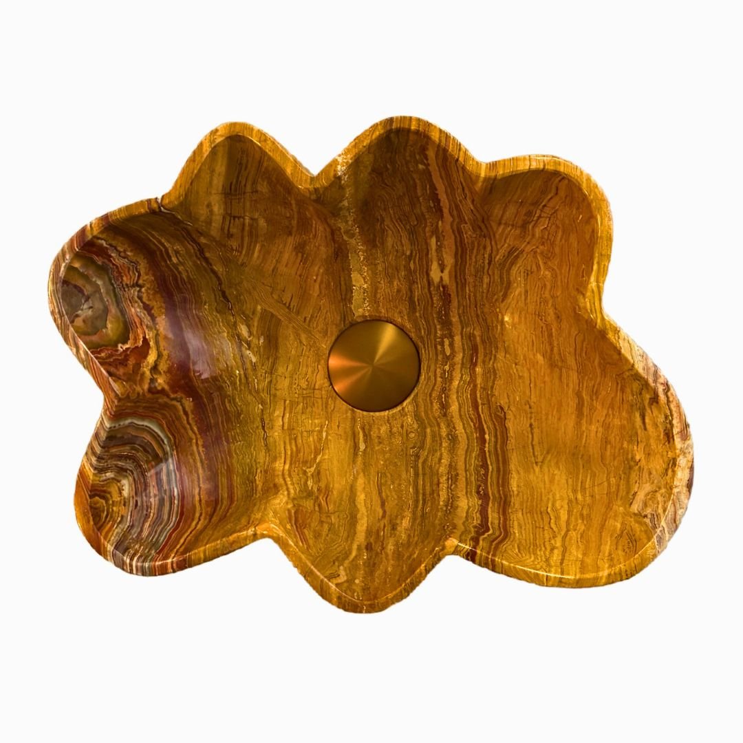 Kompakt handfat i brun onyx sten för badrumsmöbel