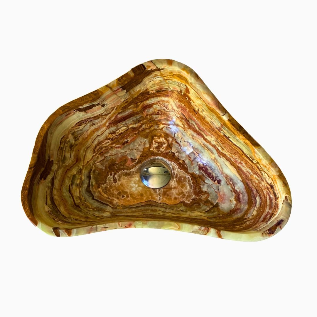 Lavabo pequeño de piedra natural con acabado pulido brillante