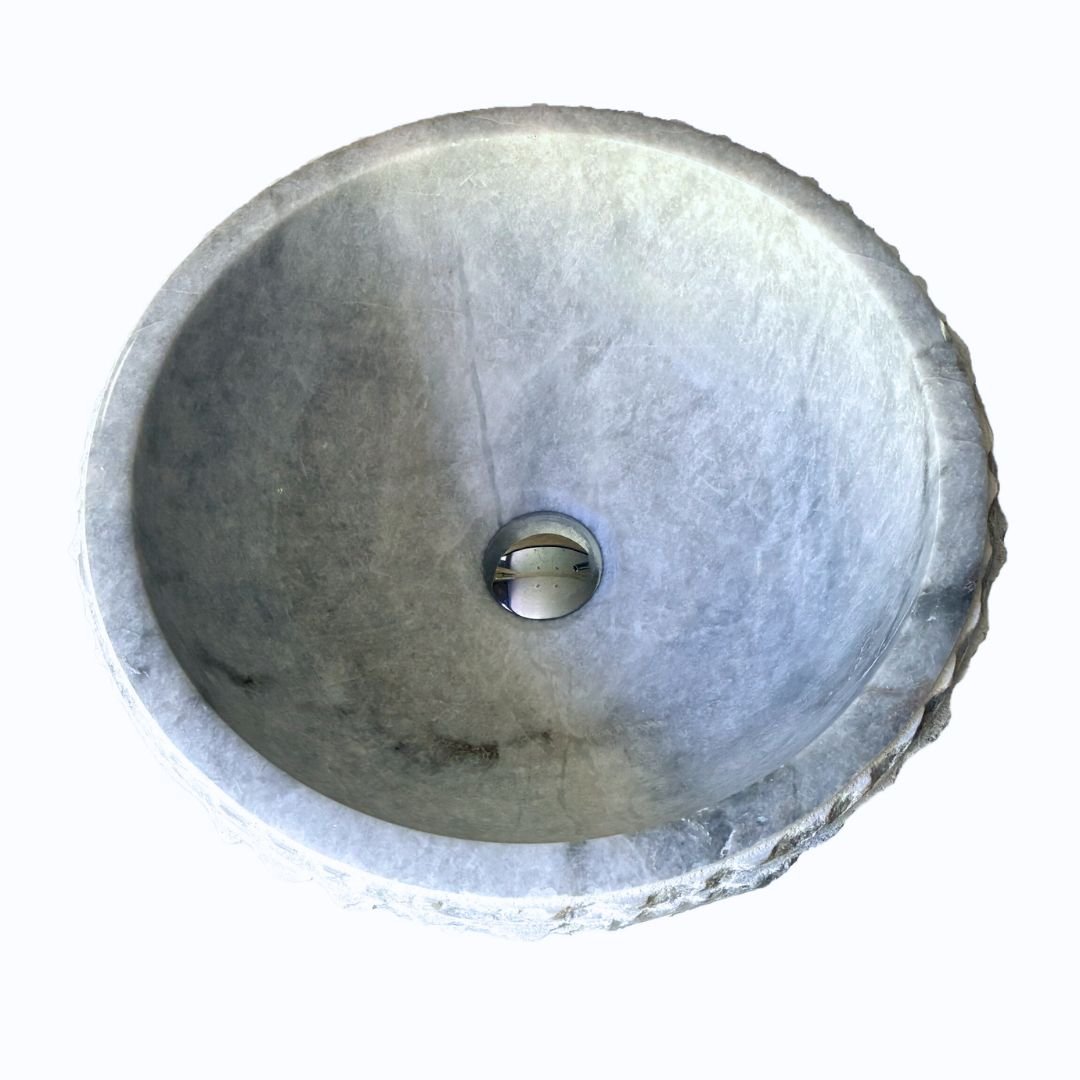 Runde Marmorschale aus weißem Marmor für rustikale Einrichtung