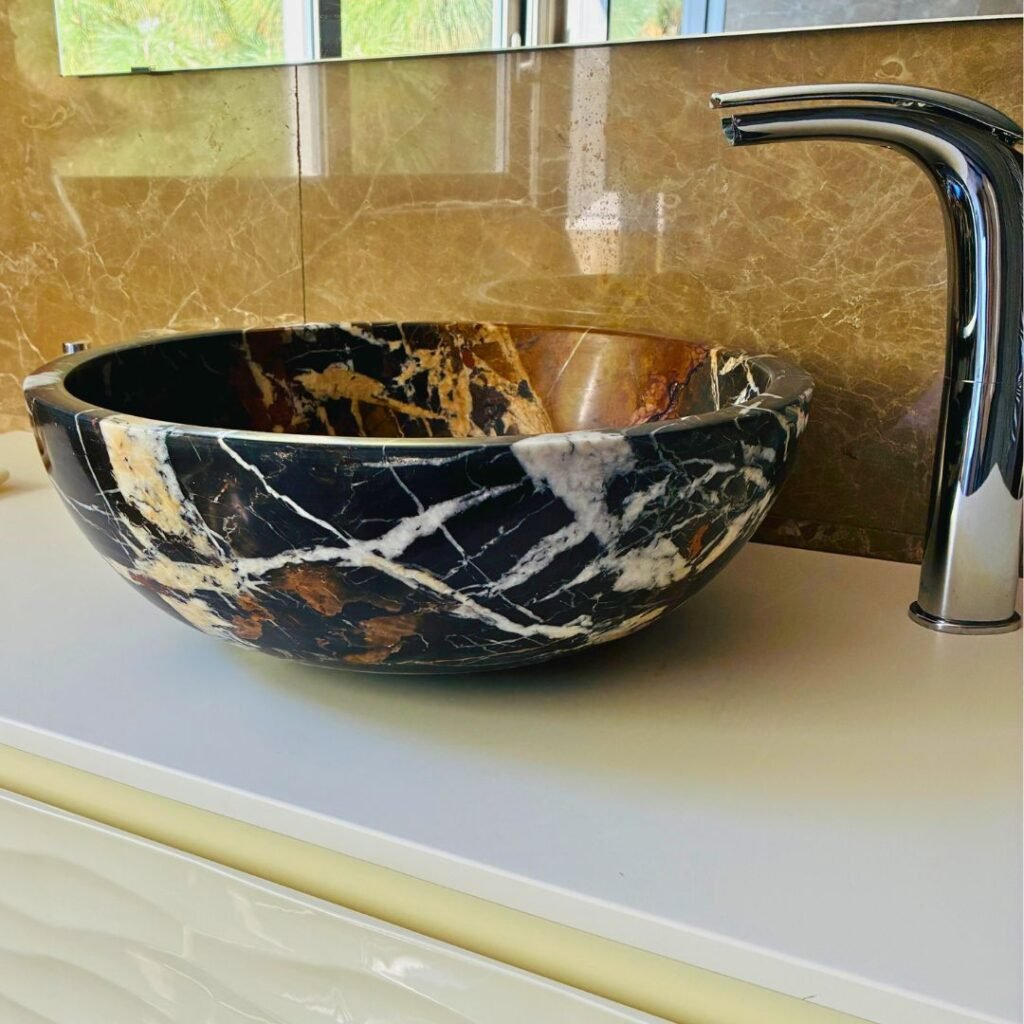 Lavamanos de sobreponer de mármol con vetas dorados