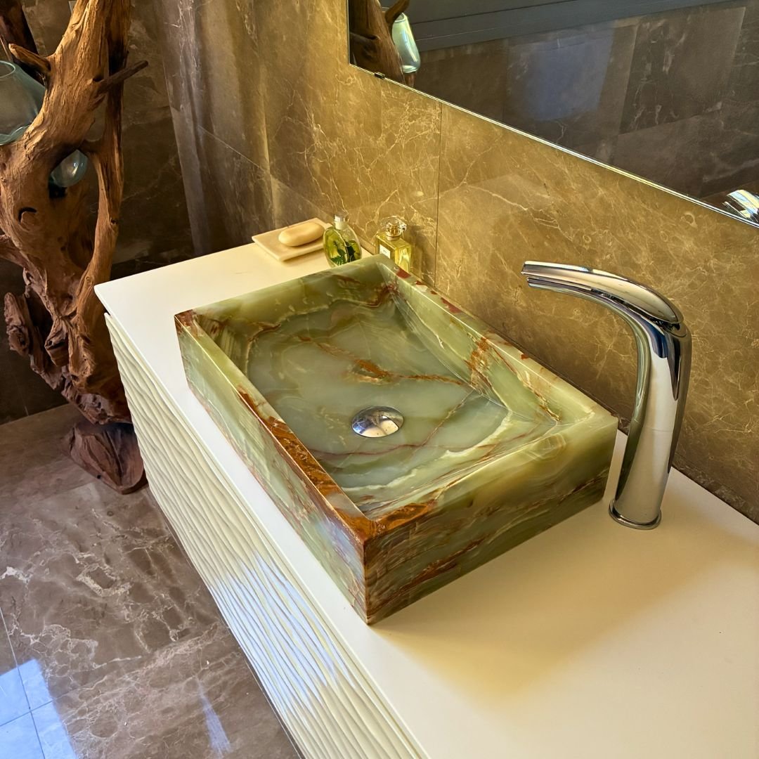 Large green onyx sink rectangular design for vanity top installation