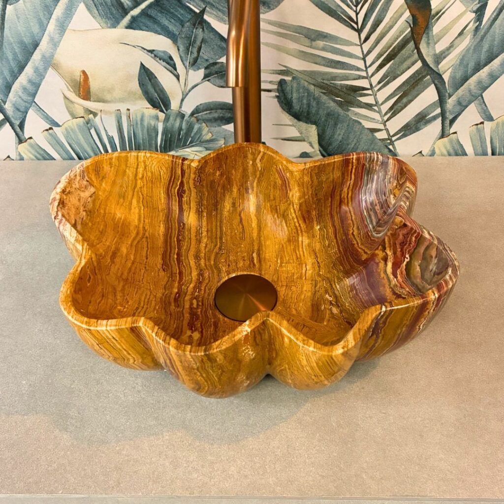 Lavabo de piedra natural para sobreponer en ónix marrón