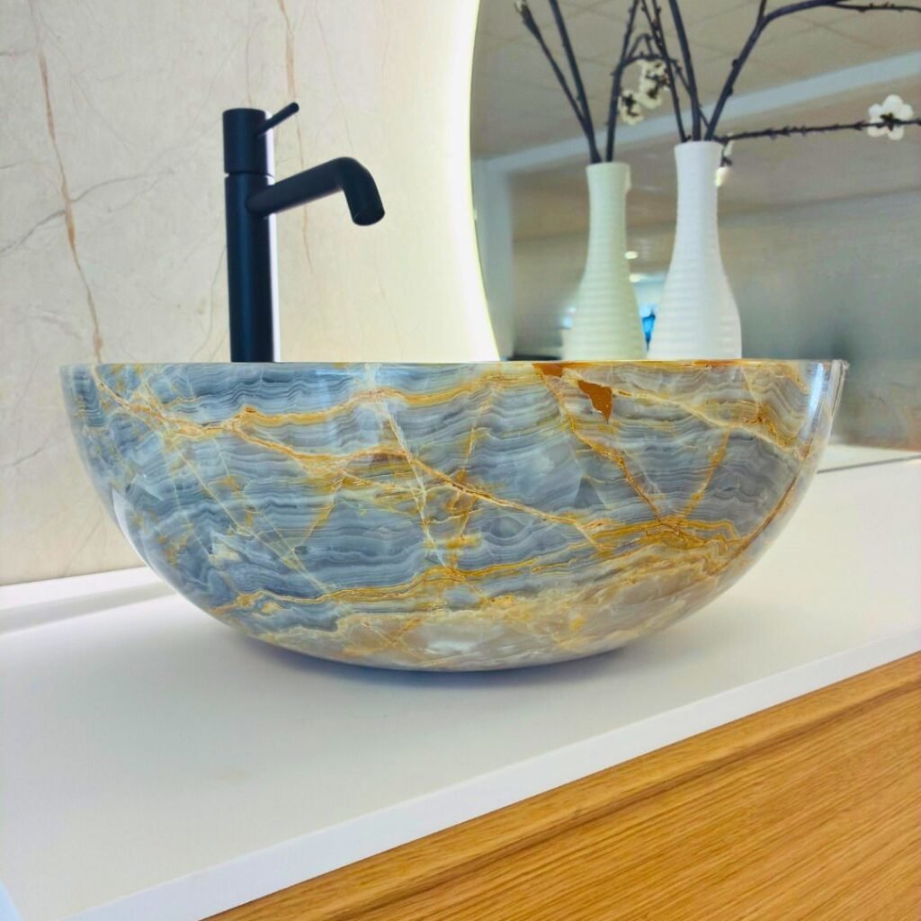 round onyx washbasin blue stone for vanity top installation
