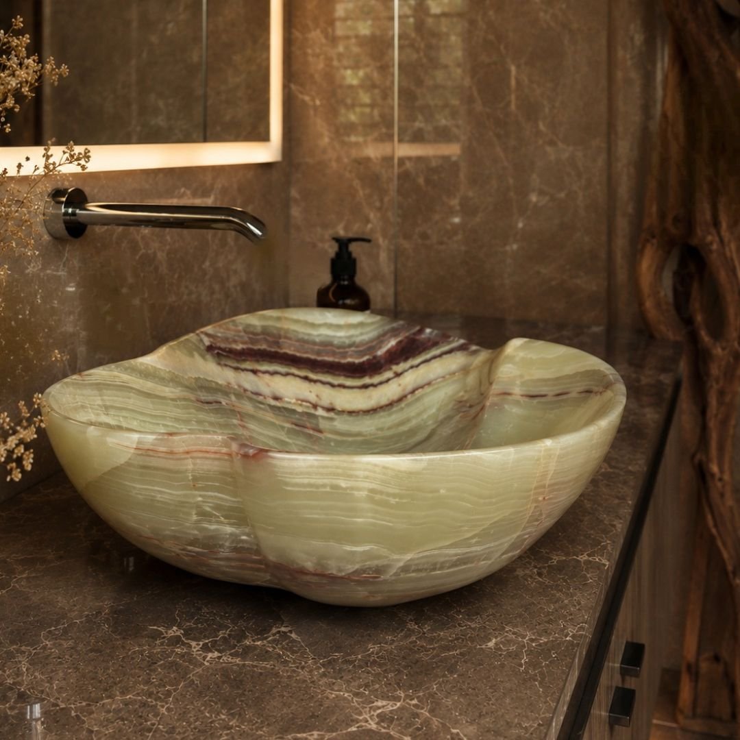 Designerska umywalka kamienna nablatowa 40cm do eleganckiej łazienki