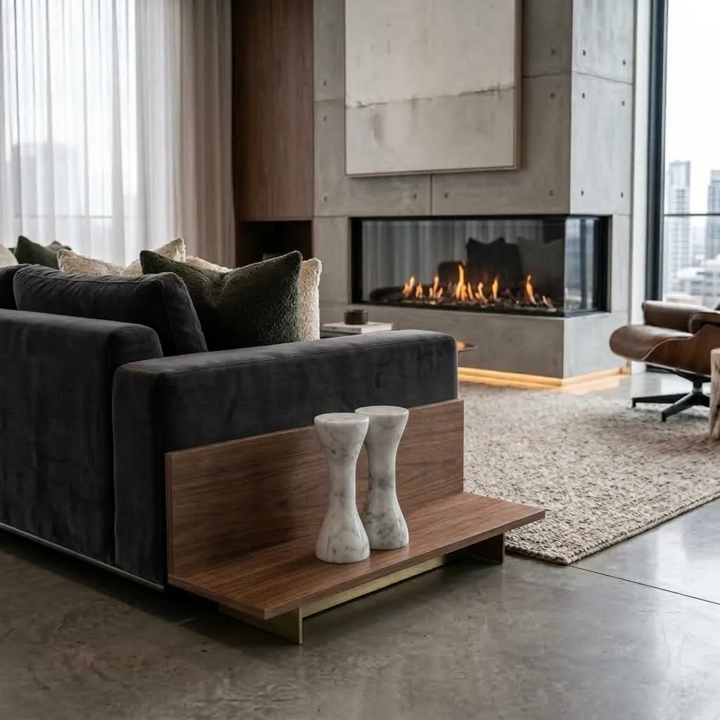 Poids design de 2 kg Forzini exposé comme un objet d'art minimaliste sur le meuble d'un espace de vie contemporain.